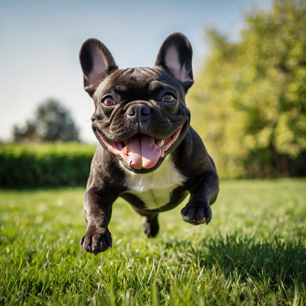 Happy dog running in clean yard